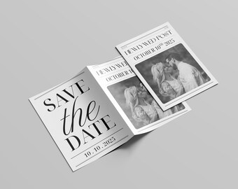 Periódico para recién casados / Plantilla editable de Canva / Anuncio de fecha / Descarga inmediata / A2