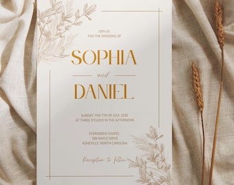 Invitación de boda boho / Plantilla editable de Canva / Boda rústica / Descarga instantánea / A6