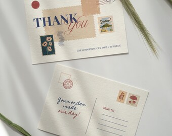 Plantilla de tarjeta de agradecimiento / Tema postal / Pequeña empresa / Canva editable / Tarjeta imprimible a doble cara tamaño A6