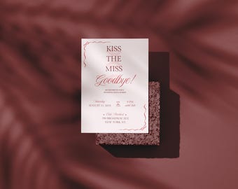 Invitación para despedida de soltera "Kiss the Miss Goodbye" / Plantilla editable de Canva / Invitación A6 para despedida de soltera / Descarga inmediata