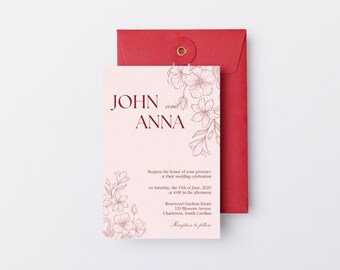 Invitación de boda floral / Plantilla editable de Canva / Descarga instantánea / A6