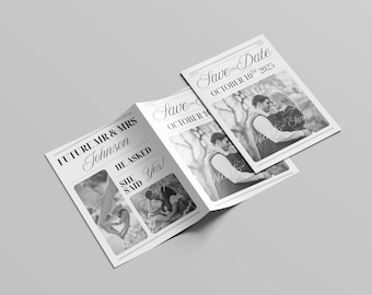 Anuncio de boda en formato periódico / Plantilla editable de Canva / Formato A2 / Descarga inmediata