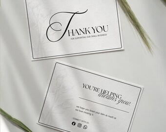 Plantilla de tarjeta de agradecimiento / Minimalista y elegante / Inserto para pequeñas empresas / Canva editable / A6 de doble cara