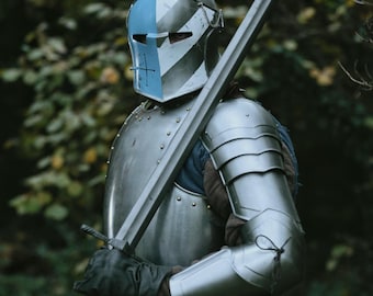 Costume d'armure de chevalier médiéval fait main | Visière bleue, cosplay complet du corps