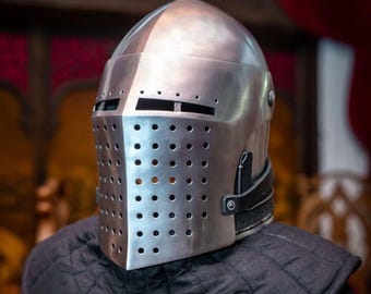 14thC Great Bascinet: Functional Steel Knight Armor. Battle-Ready Headgear for Buhurt, SCA, LARP & Reenactment.