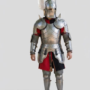 Set completo di armatura da cavaliere medievale - Armatura gotica a piastre del XV secolo - Armatura in acciaio calibro 18 pronta per il combattimento, ideale per rievocazioni storiche e cosplay.