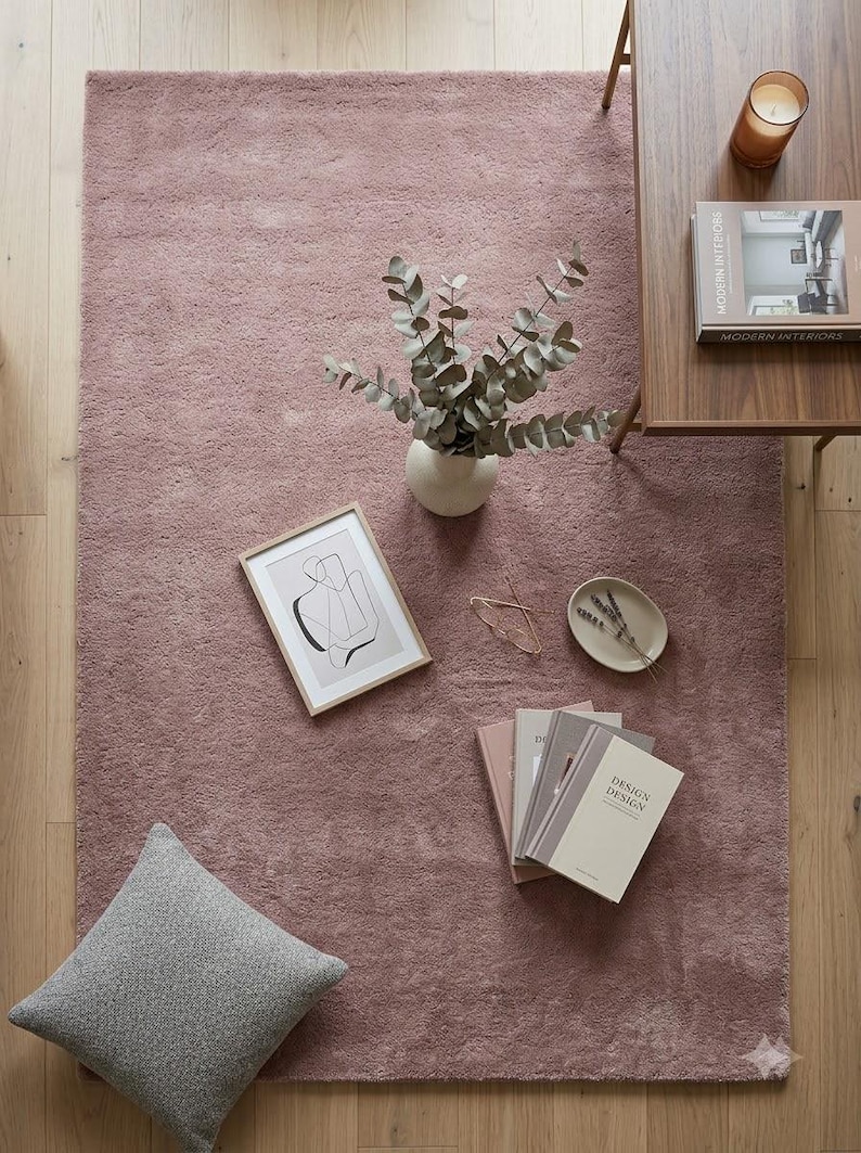 Hand Tufted Dusty Rose Wool Area Rug, New Zealand Wool 8x10 Living Room ...