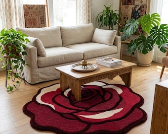 Dywan w kształcie róży, ręcznie tkany, pikowany, czerwony, kwiatowy, 2x3, 3x4, 4 x 5 stóp, kwiatowy dywanik do sypialni, trójwymiarowy dywan z różą, prezent w niestandardowym rozmiarze