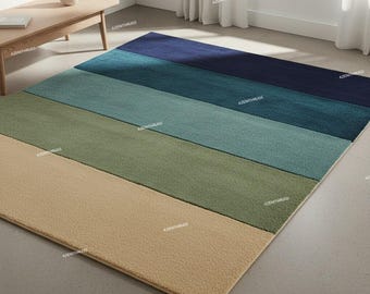 Modern Striped Border Area Rug | Color Block Tufted Carpet in Black ...