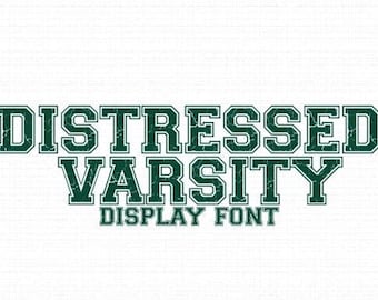 Distressed Varsity Font | Vintage Athletic Display Typeface | Distressed Sports Lettering for Cricut & Crafts