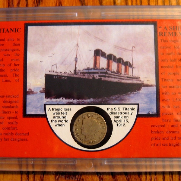 1912 Titanic Commemorative  featuring  an Antique 1912 US V Nickel in Display