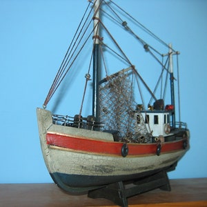 Wooden Ship Model of a FISHING BOAT TRAWLER  11" by 10" Loaded with Details- Fully Assembled