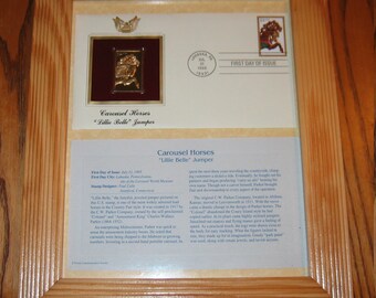 22 Karat Gold CAROUSEL HORSE "Lillie Belle"  Stamp FDC 1995 Framed
