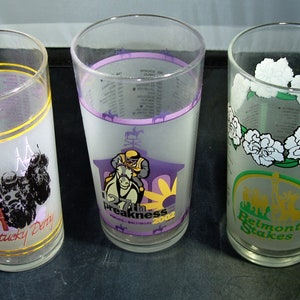Thorough Bred Horse Racing TRIPLE CROWN Glasses- Set of Three for one price
