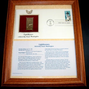 Framed 22 Karat Gold ADMIRALLY HEAD, Washington Lighthouse Stamp FDC from 1990
