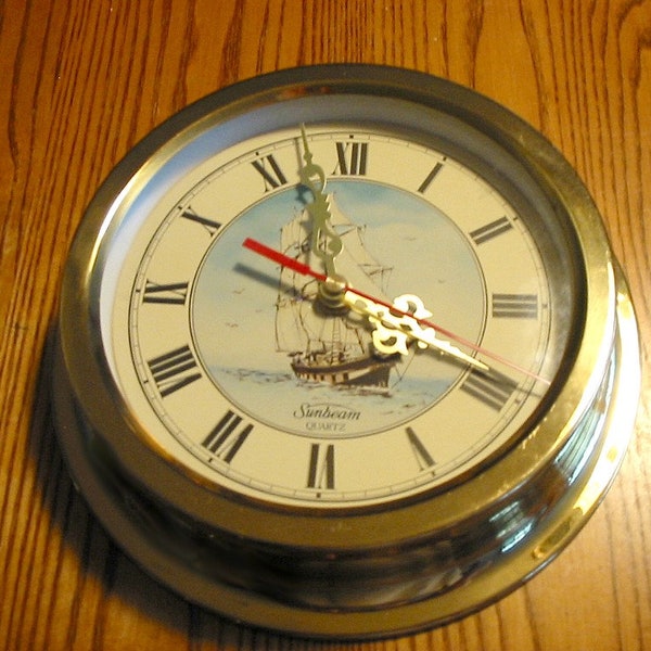 HUGE  Brass Marine Clock by Sunbeam, USA  9" Diameter Impressive! Has a matching Barometer listed separately