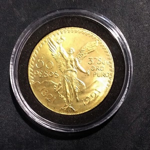 Centenarious 1821-1921  MEXICO 50 PESOS Gold Coin Tribute Replica in Capsule- 100 year celebration of Independence