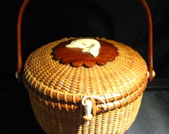 Barlow NANTUCKET BASKET With Great Schooner Portrait. Full