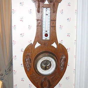 Antique Wood Carved FRENCH WEATHER STATION Beautiful carvings and finish- Working Condition!