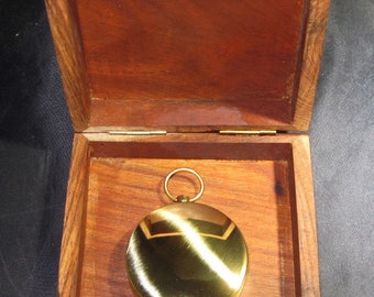 Brass  Pocket Compass with Azimuth Ring in  Rosewood  Presentation Case w/Brass Anchor