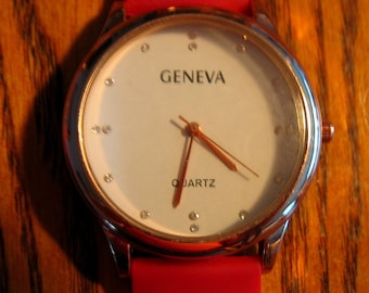 Large Analog Watch with Pink Band by GENEVA