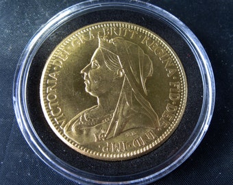 British 1/2 Sovereign 1893 Queen Victoria Gold Plated Coin Saint George Slaying the Dragon Tribute Replica in Capsule