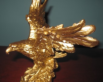 Feine Goldene Gild Harz Amerikanischer Adler Skulptur Schön!