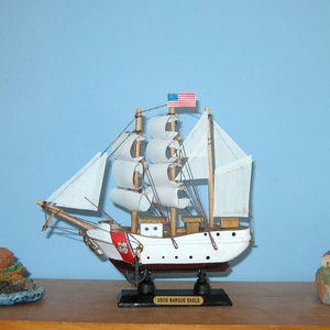 Wooden COAST GUARD Bark EAGLE Model Ship 6&quot; Long- Fully Assembled