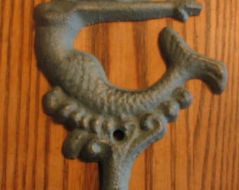 Mermaid Wall Double Hook Cast Metal Wall Hanging w/Vintage Finish 6" Tall- Mounting Screws Included.
