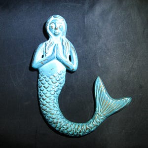 Praying Mermaid Cast Metal Wall Hanging w/Vintage Finish 7" Tall