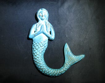 Praying Mermaid Cast Metal Wall Hanging w/Vintage Finish 7" Tall