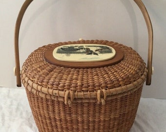 BARLOW社 ナンタケットバスケット Nantucket Basket Barlow NANTUCKET BASKET With Great Schooner Portrait. Full