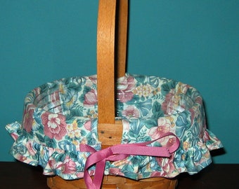 Signed LONGABERGER  1993 MOTHER'S DAY Basket with Floral Liner and Protector- w/Paperwork and Wisteria Potpourri Packet
