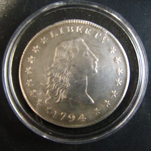 Rare 1794 &quot;Flowing Hair&quot; Silver Plated Copy of Proof USA Coin in Capsule