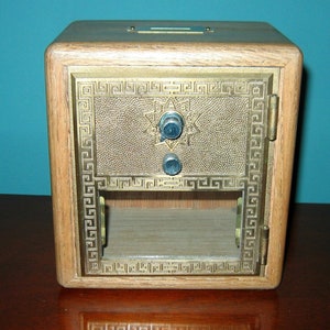 Larger Antique POST OFFICE Lockbox Bank from old Post Office Boxes. Made by Retired Postmaster! 1972