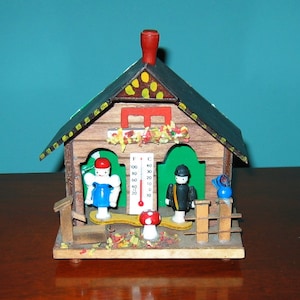 Taiwan 100% Wooden WEATHER HOUSE Unique & Complete w/Carved Bluebird