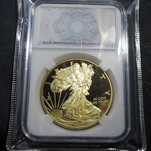 Cameo Proof American Eagle .999 Gold Plated Coin Walking Liberty  2000 Tribute Replica in Slabbed Case with Vinyl Protector