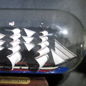 Ship in a Bottle USS CONSTITUTION Excellent! 10&quot; Long with Pilot Ship in Neck