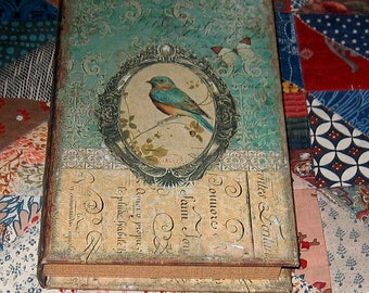 Vintage new Antique look Victorian Bird Book Storage Box crafted lined- Magnetic Closure