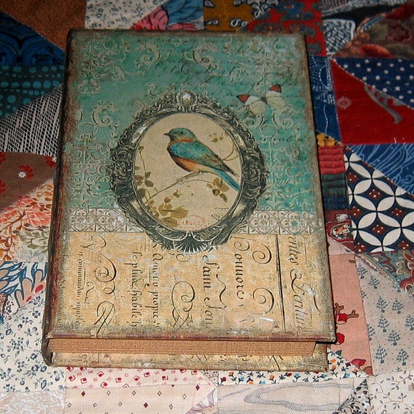 Vintage new Antique look Victorian Bird Book Storage Box crafted lined- Magnetic Closure