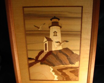 Signed Vintage Jeff Nelson Hudson River Wood Inlay Marquetry