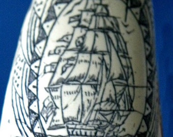 SPERM WHALE Tooth Faux (resin) Scrimshaw of the Whaler DAKOTA out of Nantucket