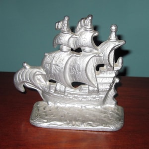 Silver Cast SANTA MARIA Doorstop or Bookend  5&quot; long-  Beautiful finish
