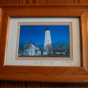 SANDY HOOK LIGHTHOUSE Double Matted in Hardwood Frame Hand Signed by Artist