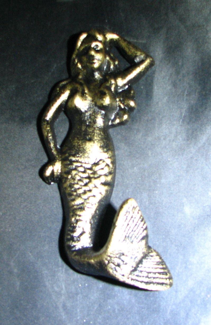 Mermaid Wall Hook Cast Metal Wall Hanging w/GOLD Finish 6" Tall