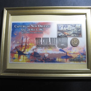 Framed 1862-2012 CIVIL WAR Commemorative Envelope &quot;Battle of New Orleans&quot; plus genuine 1862 Indian Head Cent