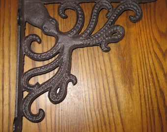 Brown Cast Metal Shelf Bracket w/Octopus Design  " 8 by 8" A Little Kooky!