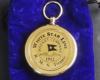 Brújula de bolsillo de latón del RMS Titanic de 1912: hermosa réplica funcional con funda de terciopelo del Titanic.