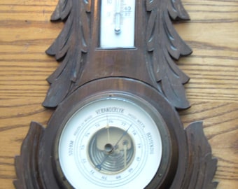 Antique German Veranderlyk Aneroid Barometer Black Forest Weather Station- Beautiful carvings and finish- Working Condition!