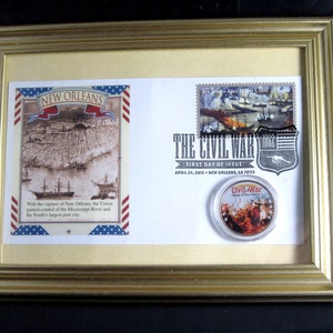 &quot;Gerahmte 1862-2012 BÜRGERKRIEG Gedenk Umschlag &quot;&quot;Schlacht von New Orleans&quot;&quot; w / Cachet plus JFK Colorized Half Dollar.&quot;